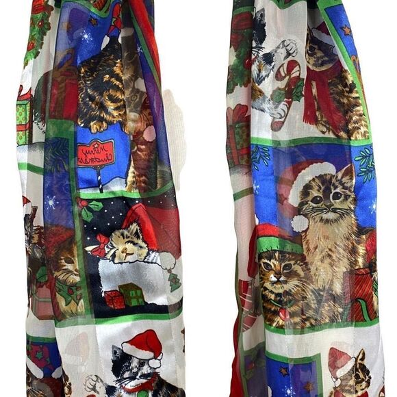Christmas Holiday Festive Cat Multicolor Scarf - Picture 2 of 4